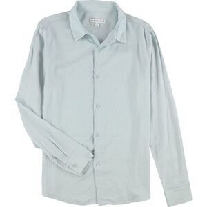 And Now This Mens Linen-Blend Button Up Shirt, Blue, S Neck, DM